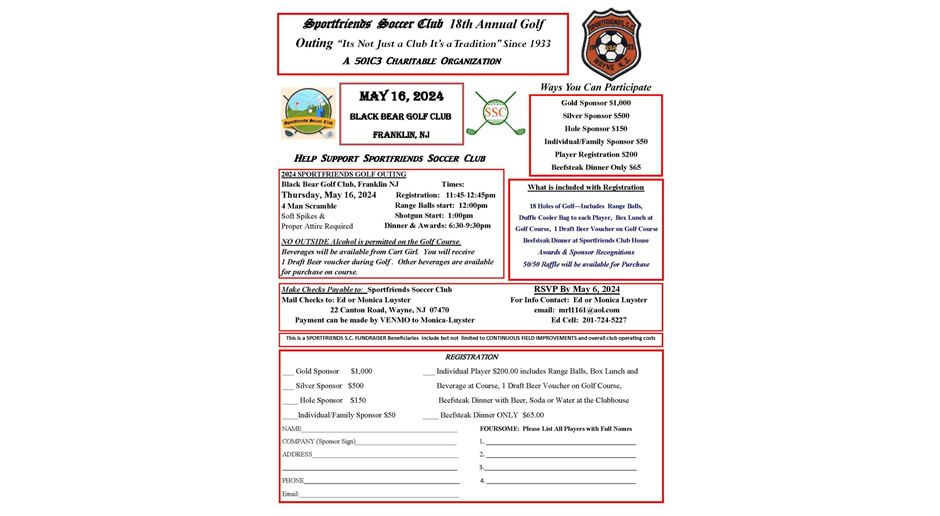 18th Annual Charity Golf Outing! May 16, 2024
